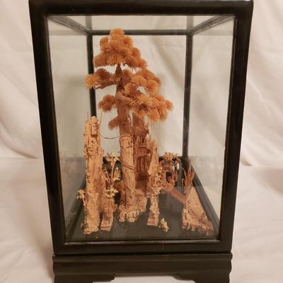 Pagoda Shadow Box W/Pair of Cloisonne Style Ginger Jars (LR-KD)