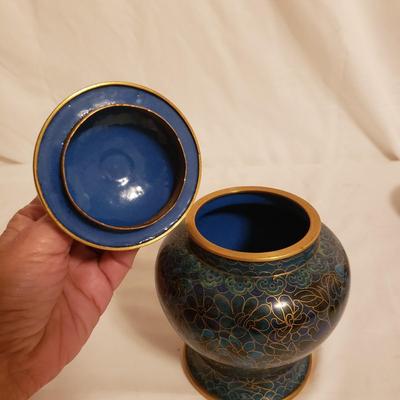 Pagoda Shadow Box W/Pair of Cloisonne Style Ginger Jars (LR-KD)