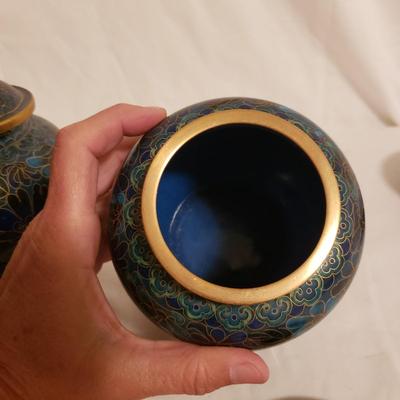 Pagoda Shadow Box W/Pair of Cloisonne Style Ginger Jars (LR-KD)