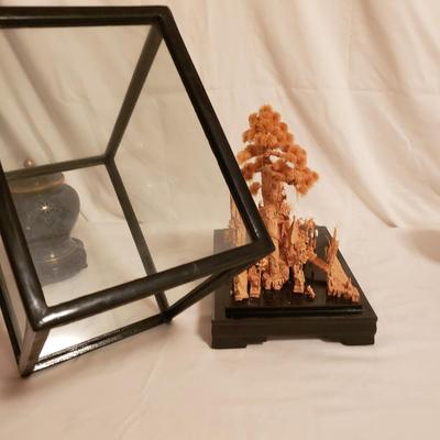 Pagoda Shadow Box W/Pair of Cloisonne Style Ginger Jars (LR-KD)