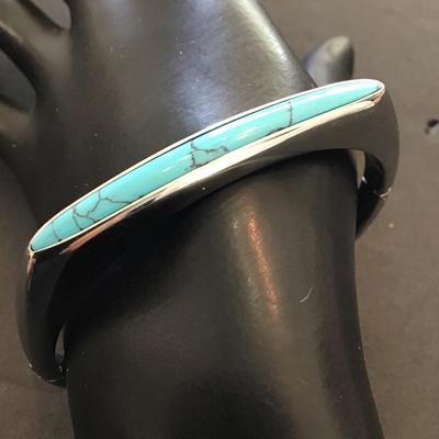 Very nice silver toned, Michael Kors hinge bracelet with turquoise