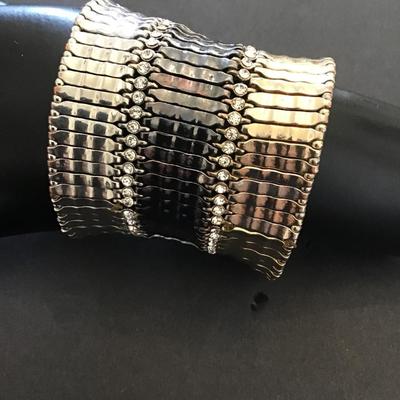 Beautiful, silver, gunmetal and gold, toned stretchy bracelet with rhinestones