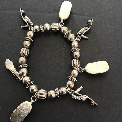 Vintage very unique women’s Stretchy Charm bracelet silver tone