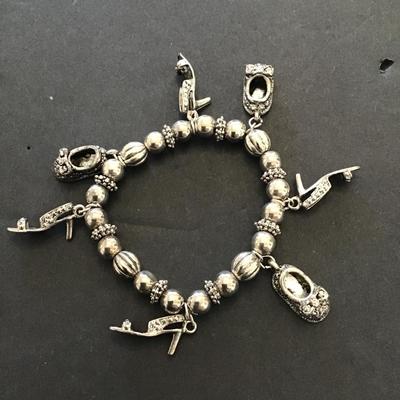 Vintage very unique women’s Stretchy Charm bracelet silver tone