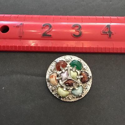Vintage, silver tone, multi colored polish stone brooch