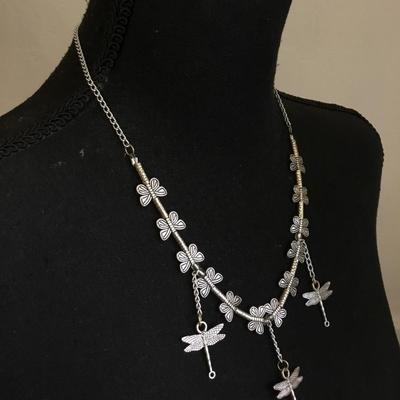 Beautiful Silver-tone, dragon Fly statement necklace