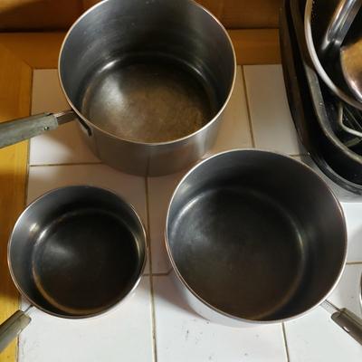 LOT 157B: Assorted Pots & Pans; Revere Ware Copper Bottom & More