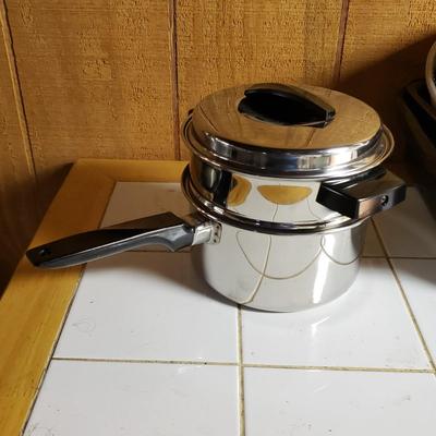 LOT 157B: Assorted Pots & Pans; Revere Ware Copper Bottom & More