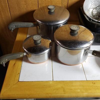 LOT 157B: Assorted Pots & Pans; Revere Ware Copper Bottom & More
