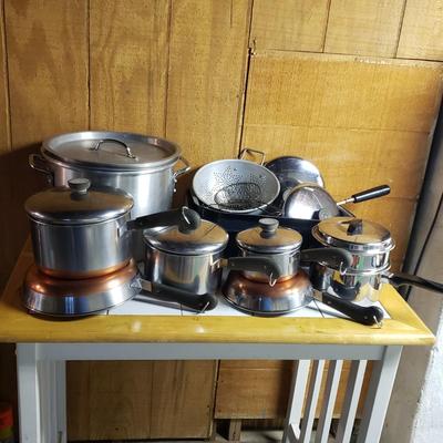 LOT 157B: Assorted Pots & Pans; Revere Ware Copper Bottom & More