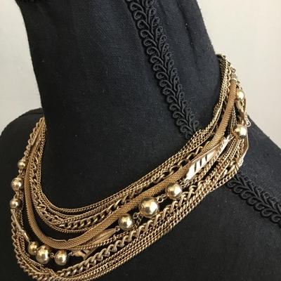 Gorgeous, mid-century, multi strand layered gold tone, statement necklace very good condition very beautiful very nice