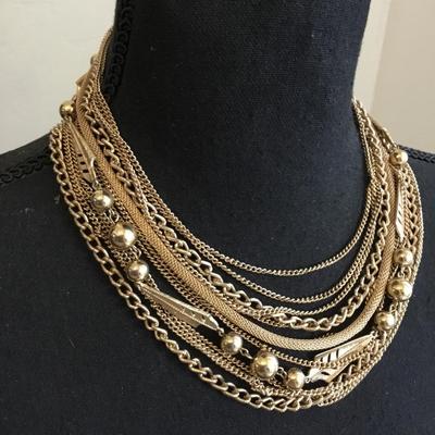 Gorgeous, mid-century, multi strand layered gold tone, statement necklace very good condition very beautiful very nice