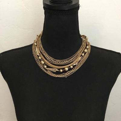 Gorgeous, mid-century, multi strand layered gold tone, statement necklace very good condition very beautiful very nice