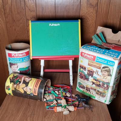 LOT 160L: Vintage Playskool, Tinkertoys, Lincoln Logs