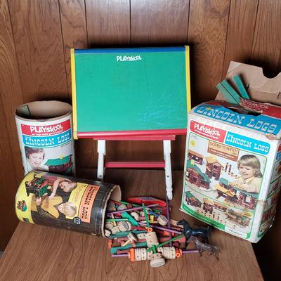 LOT 160L: Vintage Playskool, Tinkertoys, Lincoln Logs