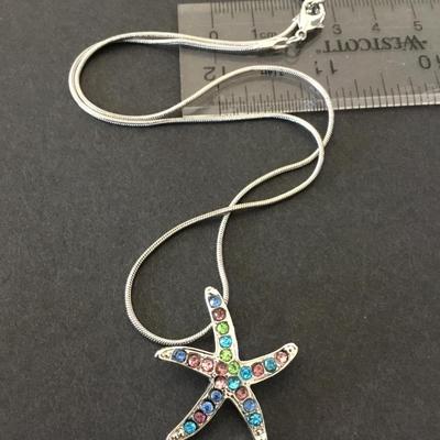 Cute, multicolored, rhinestones, starfish necklace, excellent condition