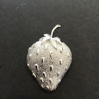 Sarah Cov SilverTone strawberry brooch