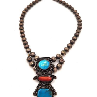Lot #51 Vintage Southwest Style (likely Native American Necklace - Turquoise/Carnelian