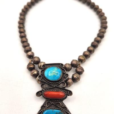Lot #51 Vintage Southwest Style (likely Native American Necklace - Turquoise/Carnelian