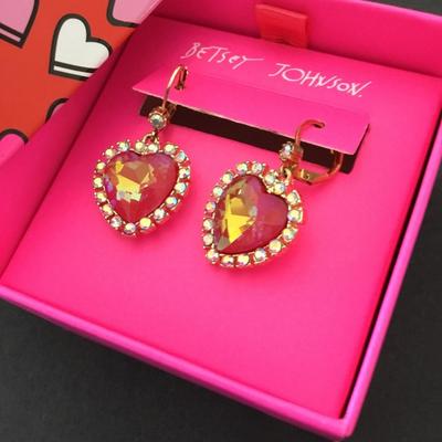 Betsey Johnson, encrusted, heart rhinestone, earrings,
