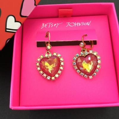 Betsey Johnson, encrusted, heart rhinestone, earrings,