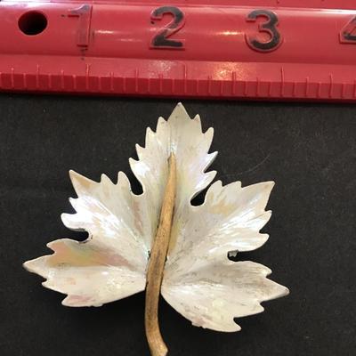 Vintage opalescent , enamel oakleaf, lapel pin brooch
