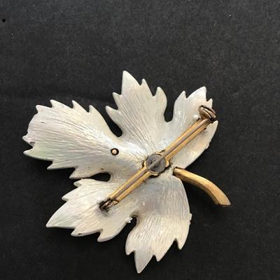 Vintage opalescent , enamel oakleaf, lapel pin brooch