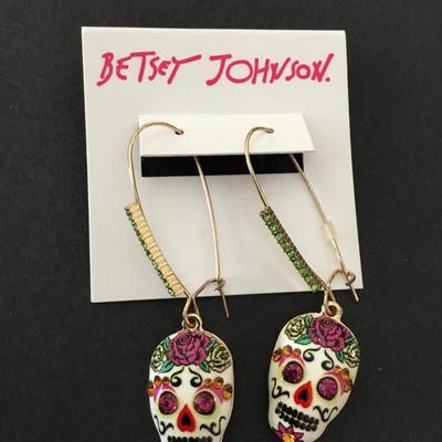 Betsey, Johnson, sugar skull drop earrings