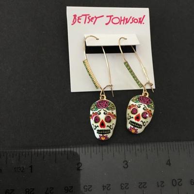 Betsey, Johnson, sugar skull drop earrings