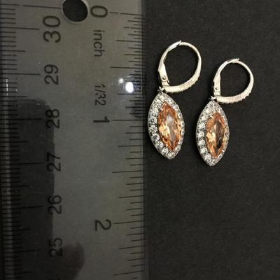 Gorgeous, 925 sterling silver apricot crystal rhinestone dangle earrings very beautiful very nice