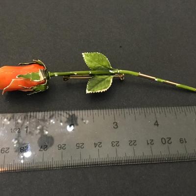 Vintage orange rose enamel brooch