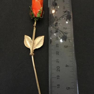 Vintage orange rose enamel brooch