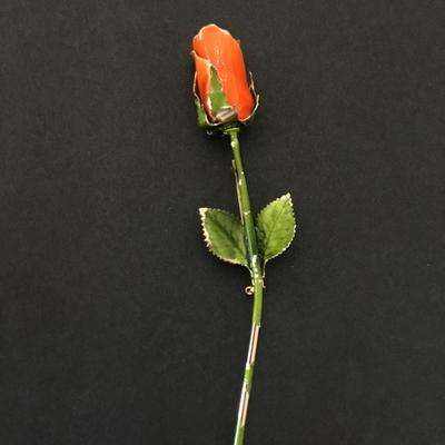 Vintage orange rose enamel brooch