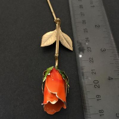 Vintage orange rose enamel brooch