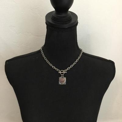 Beautiful very nice silver tone, stainless steel heart toggle necklace