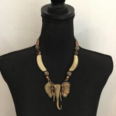 Beautiful, handcrafted bronze, gold, toned, elephant statement, necklace