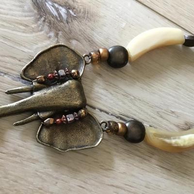 Beautiful, handcrafted bronze, gold, toned, elephant statement, necklace