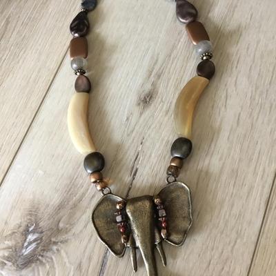 Beautiful, handcrafted bronze, gold, toned, elephant statement, necklace