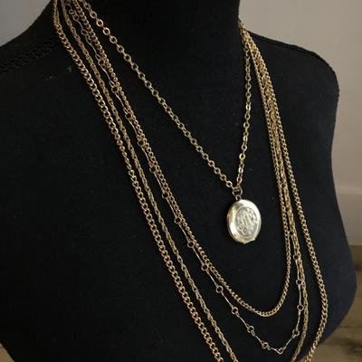 Vintage signed Citation Multi chain layered locket, gold, tone, statement, necklace excellent condition