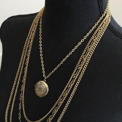 Vintage signed Citation Multi chain layered locket, gold, tone, statement, necklace excellent condition