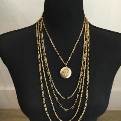 Vintage signed Citation Multi chain layered locket, gold, tone, statement, necklace excellent condition
