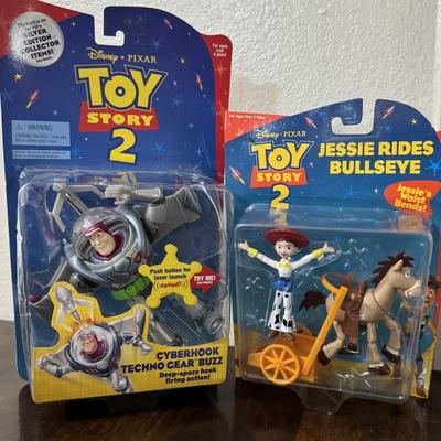 Vintage Toy story figures and Jessie rides Bullseye.