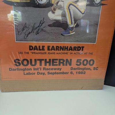 Sale Photo Thumbnail #1256: Dale Earnhardt "Here Comes Wrangler" 22" Poster Busch Southern 500 1982 EX