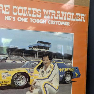 Sale Photo Thumbnail #1258: Dale Earnhardt "Here Comes Wrangler" 22" Poster Busch Southern 500 1982 EX