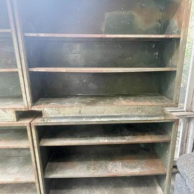 Sale Photo Thumbnail #2135: Each measures 73" tall x 45" wide x 15" deep. These cool shelves are heavy and possibly attached.