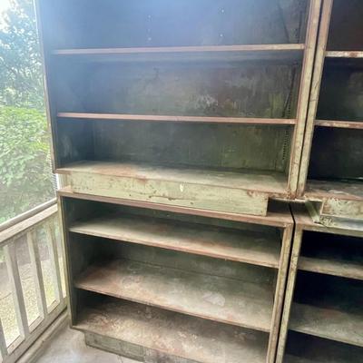Sale Photo Thumbnail #2134: Each measures 73" tall x 45" wide x 15" deep. These cool shelves are heavy and possibly attached.