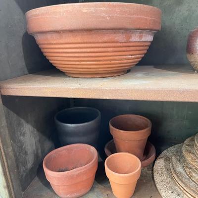 Sale Photo Thumbnail #2142: Mixture of terra cotta and ceramic pots.