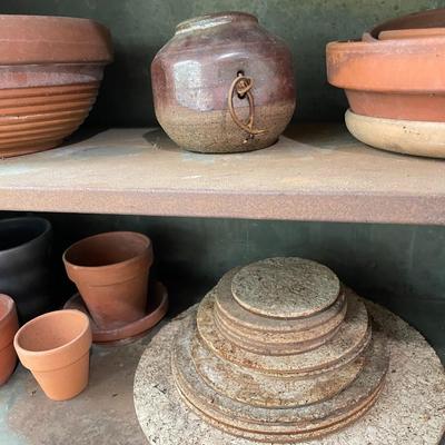 Sale Photo Thumbnail #2141: Mixture of terra cotta and ceramic pots.