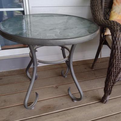 Metal and Etched Glass Side Table- Approx 26" in Diameter