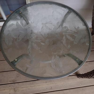 Metal and Etched Glass Side Table- Approx 26" in Diameter